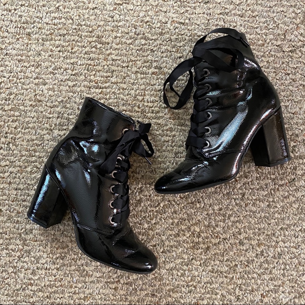Black Patent Lace-Up Boots